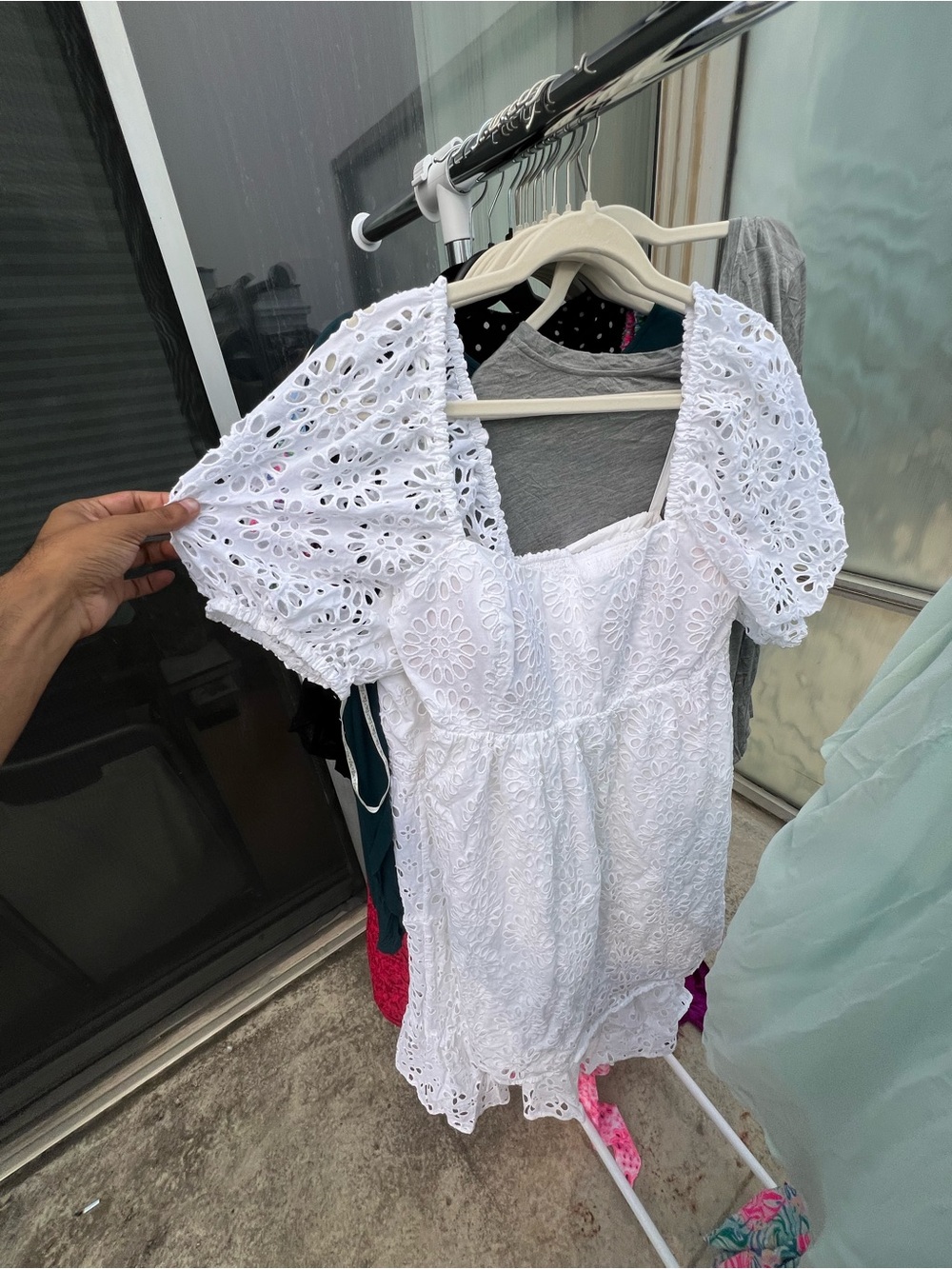 Lilly Pulitzer White Eyelet Square-Neck Puff Sleeve Top